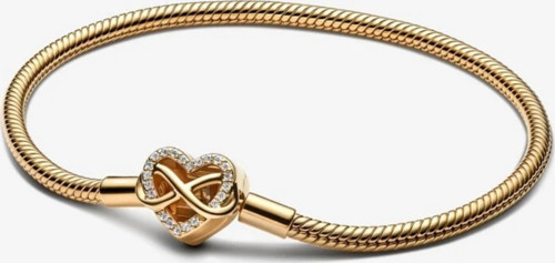 Gold Renk Sonsuz Kalp Klipsli Yılan Zincir 925 Ayar Bileklik