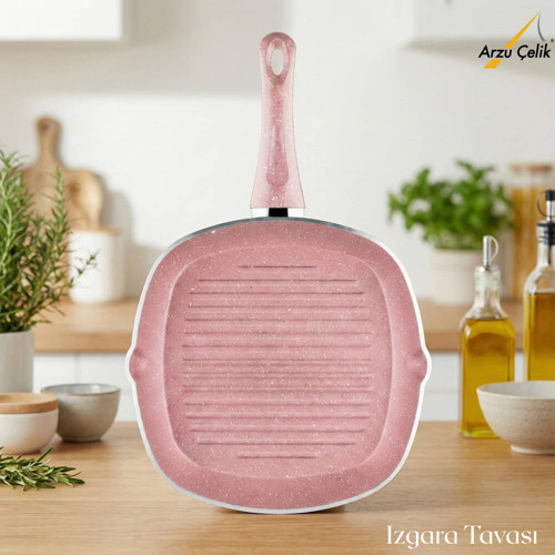 28 Cm Granit Izgara Tavası - Pembe