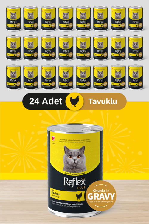 Plus Sos İçinde Et Parçacıklı Tavuklu Yetişkin Kedi Maması 400g x 24 Adet