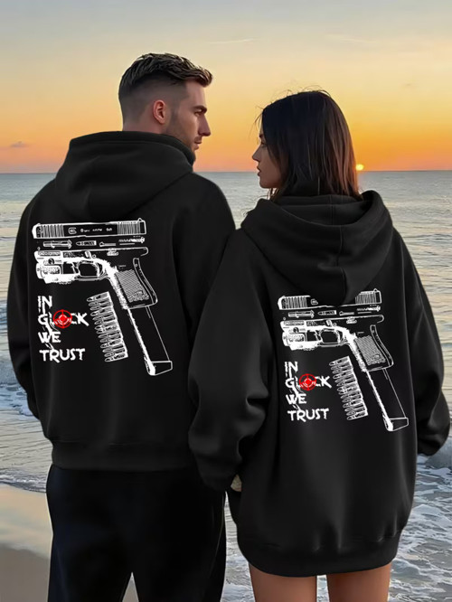 Glock Grafik Baskılı Beyaz Hoodie – Sokak Modası Unisex Kapüşonlu Sweatshirt Oversize
