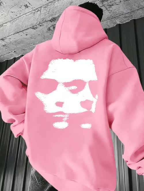 Unisex Oversize Hoodie Soyut Yüz Baskılı