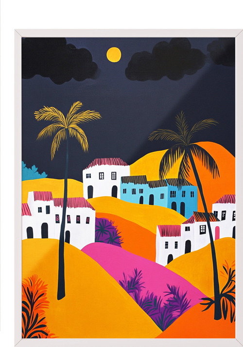 Beyaz Çerçeveli Tablo, Tropikal Gün Batımı, Salon Dekoru Poster No: 111460