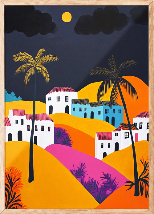 Ahşap Çerçeveli Tablo, Tropikal Gün Batımı, Salon Dekoru Poster No: 111460