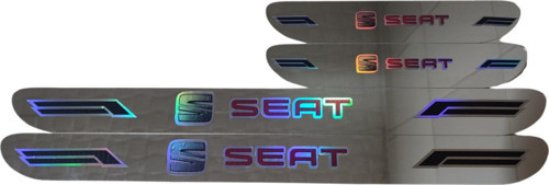 Seat Hologram Logolu Araca Özel Marka Logolu Aynalı Kapı Eşiği Koruyucu Yapıştırma 4'Lü Set