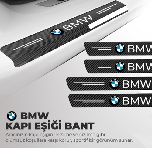 Bmw Logolu Karbon Kapı Eşiği Koruyucu Bant Folyo 4'Lü Set