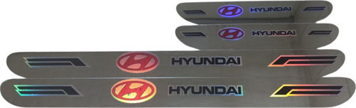 Hyundai Hologram Logolu Araca Özel Marka Logolu Aynalı Kapı Eşiği Koruyucu Yapıştırma 4'Lü Set