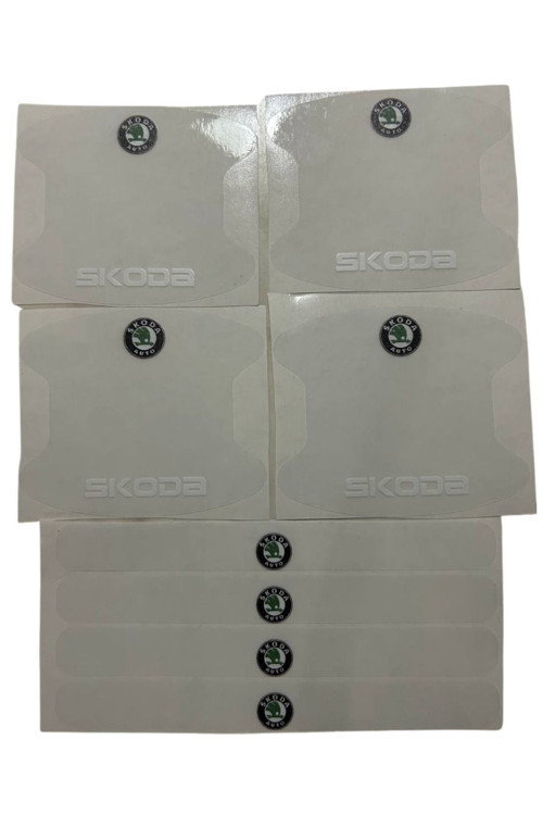 Skoda Marka Logolu Oto Kapı Kolu Çizik Önleyici Yapışkan 8'Li Set