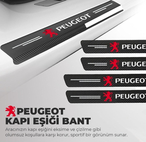 Peugeot Logolu Karbon Kapı Eşiği Koruyucu Bant Folyo 4'Lü Set
