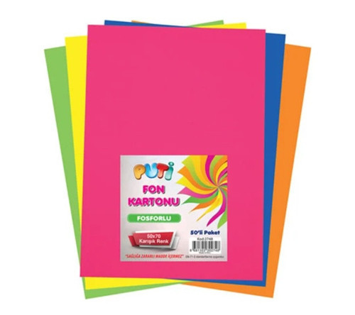 Fosforlu Fon Kartonu 50X70 Karışık Renk Rulo Şeklinde Tekli 4 adet