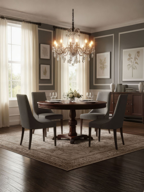 Royal Eagle İngiliz Still Yuvarlak Ahşap Oymalı Yemek Masası
