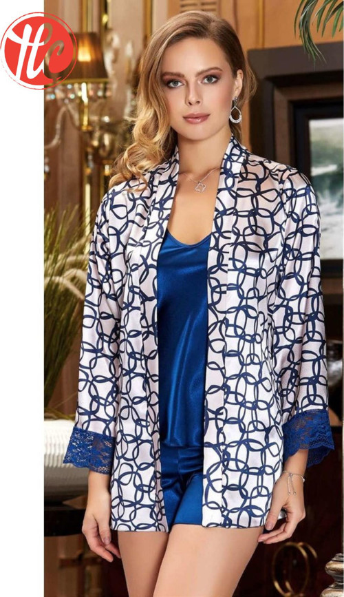 Gd Goldoremi Kadın İpek Saten Üçlü Şort Gelin Çeyizlik Kutulu Pijama Takım
