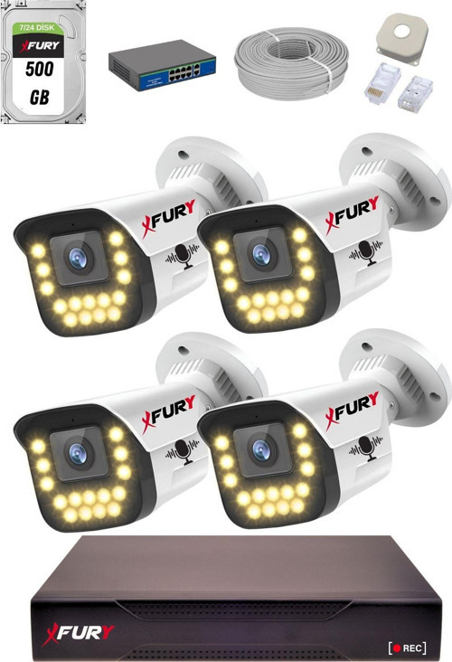 15 Warm LED Ip Güvenlik Kamera Seti 4 Kameralı Sesli 4mp Gece Renkli Su Geçirmez 1403s 500GB