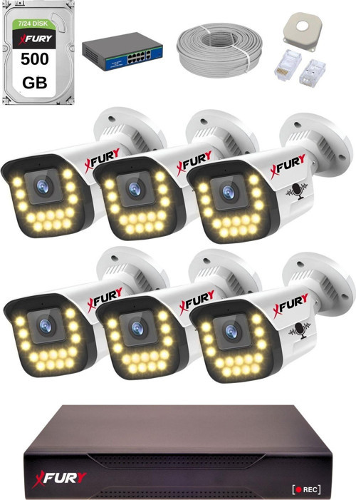 15 Warm LED Ip Güvenlik Kamera Seti 6 Kameralı Sesli 4mp Gece Renkli Su Geçirmez 1403s 500GB