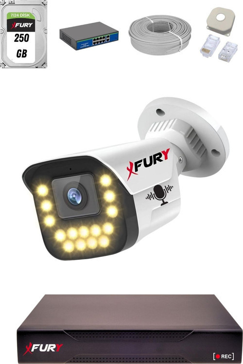 15 Warm LED Ip Güvenlik Kamera Seti 1 Kameralı Sesli 4mp Gece Renkli Su Geçirmez 1403s 250GB