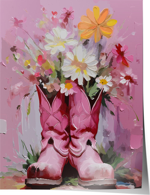 Çerçevesiz Poster, Pembe Çiçekler ve Kadın Figürü, Salon Dekoru Poster No: 113717