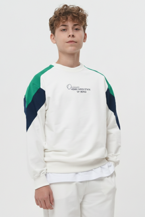 Erkek Çocuk / Genç Nakış Detaylı Renk Bloklu Oversize Sweatshirt ve Eşofman Altı Takımı