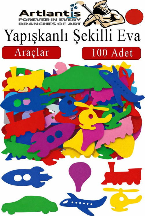 Şekilli Eva Yapışkanlı Araçlar 100 lü 1 Paket Kendinden Yapışkanlı Eva Sticker Okul Öncesi Kreş Ana Sınıfı