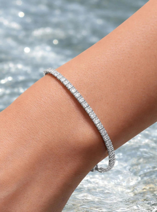 14 Ayar Beyaz Altın Çift Sıralı Suyolu Bileklik