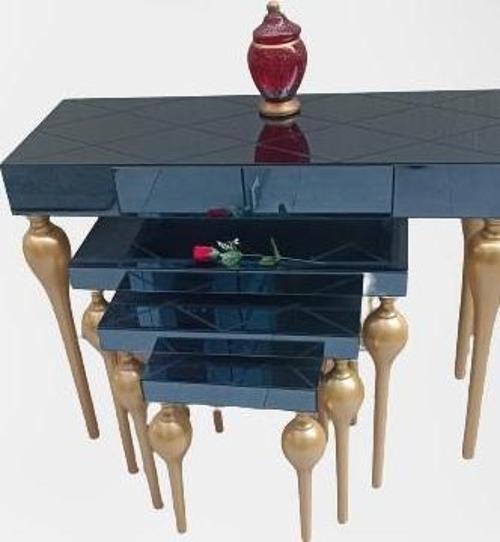 Zigon-Dresuar 18095 Tombul Model Parlak Gold Kayın Ayak Baklava çizgi Ayna tabla