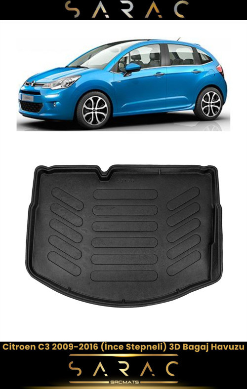 Citroen C3 2012 Model Ince Stepneli Araca Özel 3D Bagaj Havuzu