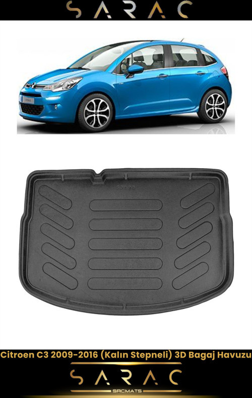 Citroen C3 2015 Model Kalın Stepneli Araca Özel 3D Bagaj Havuzu
