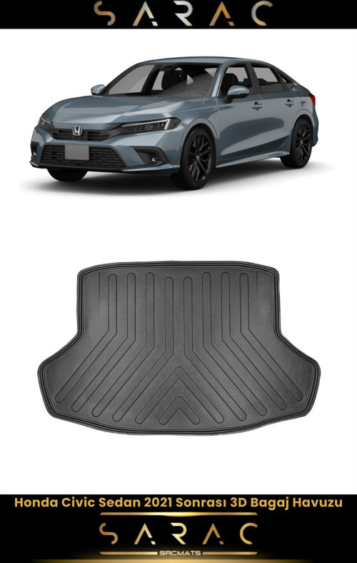 Honda Civic Sedan 2021 Model(Yeni Kasa) Araca Özel 3D Bagaj Havuzu