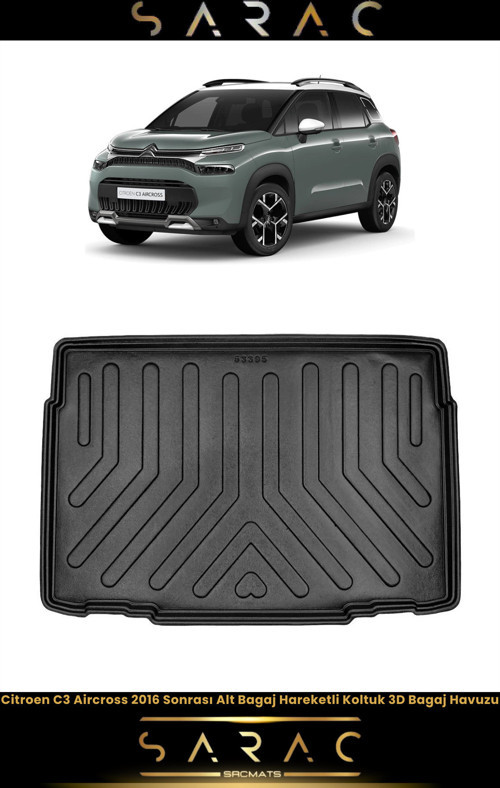 Citroen C3 Aircross 2023 Model Alt Hareketli Araca Özel 3D Bagaj Havuzu