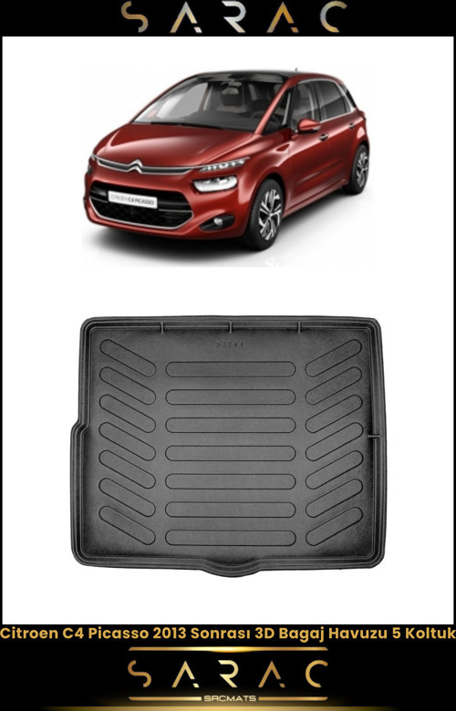 Citroen C4 Picasso 5 Koltuklu 2015 Model Araca Özel 3D Bagaj Havuzu