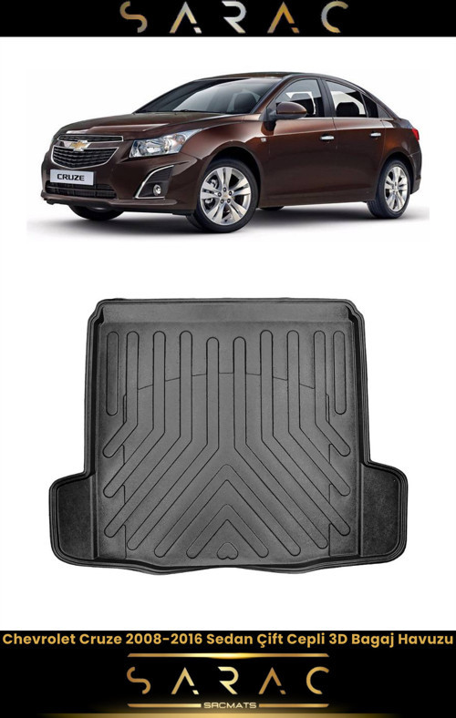 Chevrolet Cruze Sedan 2016 Model Çift Cepli Araca Özel 3D Bagaj Havuzu