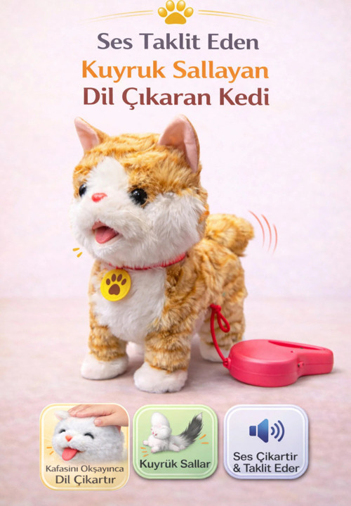 Şarjlı Kumandalı İnteraktif Peluş Kedi | Ses Taklit Eden Yürüyen Kuyruğunu Sallayan Ve Dil Çıkaran