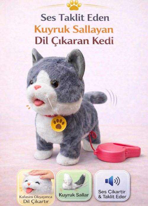Şarjlı Kumandalı İnteraktif Peluş Kedi | Ses Taklit Eden Yürüyen Kuyruğunu Sallayan Ve Dil Çıkaran