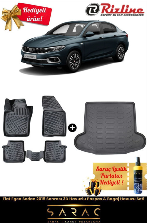 Fiat Egea Sedan 2015 Sonrası 3D Havuzlu Paspas & Bagaj Havuzu Seti ( Hediyeli ! )