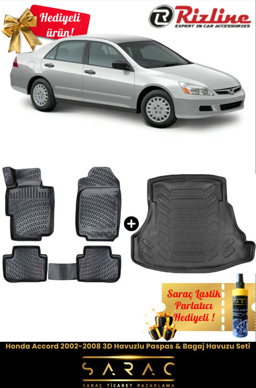 Honda Accord 2002-2008 Havuzlu Paspas & Bagaj Havuzu Seti+Hediyeli!