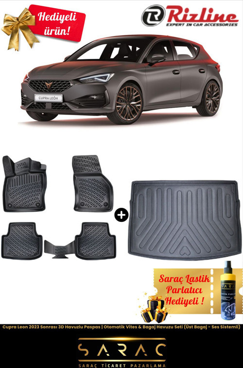 Cupra Leon 2023 Sonrası 3D Havuz Paspas|Otomatik Vites&Üst Bagaj Havuz Set(Ses Sistemli)+(Hediyeli!)