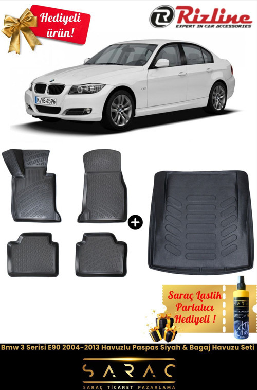 Bmw 3 Serisi E90 2004-2013 Havuzlu Paspas Siyah & Bagaj Havuzu Seti+(Hediyeli!)