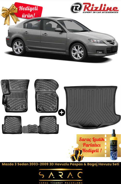 Mazda 3 Sedan 2003-2009 3D Havuzlu Paspas & Bagaj Havuzu Seti+(Hediyeli!)