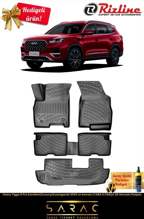 Chery Tiggo 8 Pro Excel/Lux/Avantgarde 2023 Model 3D Havuzlu Paspas (Hediyeli!)