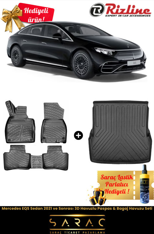 Mercedes Eqs Sedan 2021 Ve Sonrası 3D Havuzlu Paspas & Bagaj Havuzu Seti+(Hediyeli!)