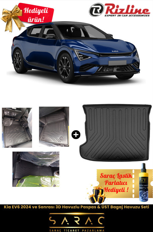 Kia Ev6 2024 Ve Sonrası Havuzlu Paspas & Üst Bagaj Havuzu Seti+Hediyeli!