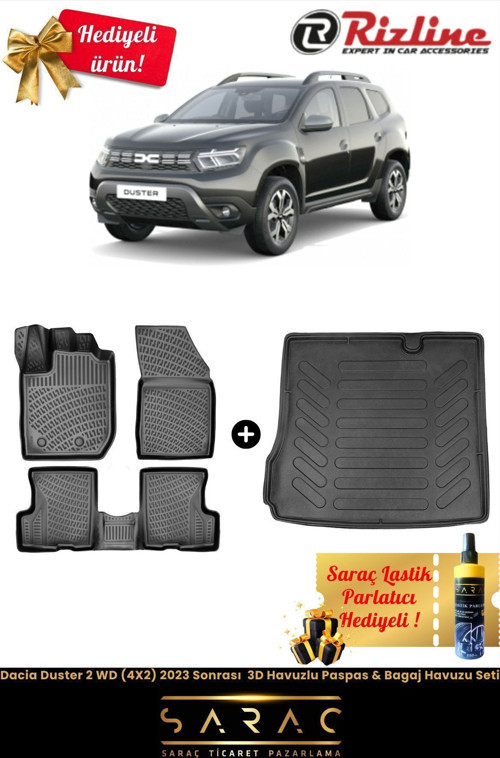 Dacia Duster 2 Wd(4X2) 2023 Sonrası 3D Havuzlu Paspas & Bagaj Havuzu Seti (Hediyeli!)