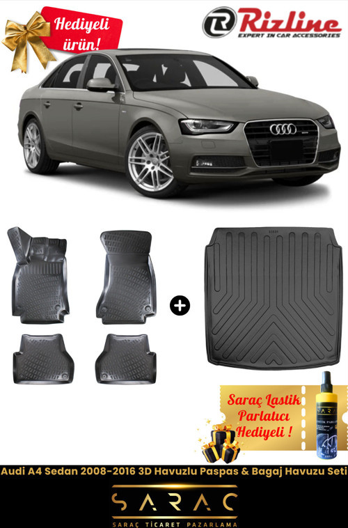 Audi A4 Sedan 2008-2016 Havuzlu Paspas & Bagaj Havuzu Seti+Hediyeli!