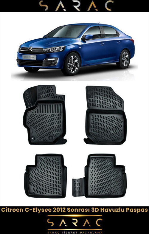 Citroen C-Elysee 2019 Model 3D Havuzlu Paspas