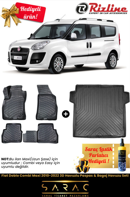 Fiat Doblo Combi Maxi 2010-2022 Havuzlu Paspas & Bagaj Havuzu Seti+Hediyeli!