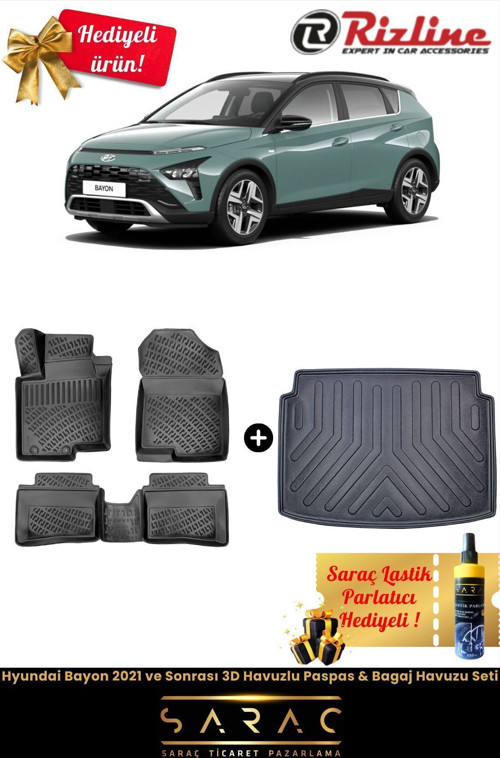 Hyundai Bayon 2021 Ve Sonrası 3D Havuzlu Paspas & Bagaj Havuzu Seti ( Hediyeli !)