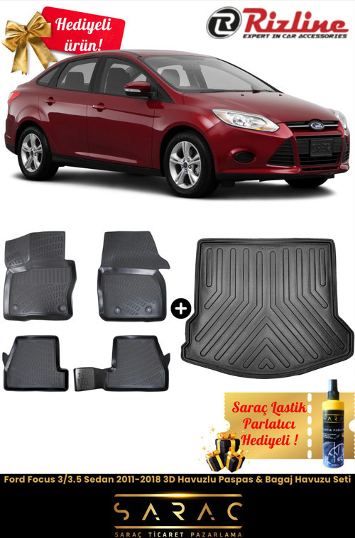 Ford Focus 3/3.5 Sedan 2011-2018 Havuzlu Paspas & Bagaj Havuzu Seti+Hediyeli!