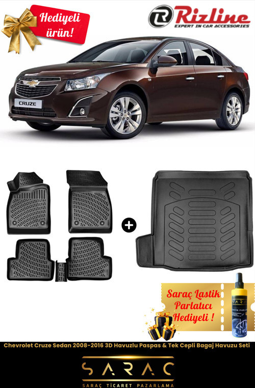 Chevrolet Cruze Sedan 2008-2016 Havuzlu Paspas & Tek Cepli Bagaj Havuzu Seti+Hediyeli!