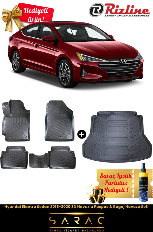 Hyundai Elantra Sedan 2015-2020 Havuzlu Paspas & Bagaj Havuzu Seti+Hediyeli!
