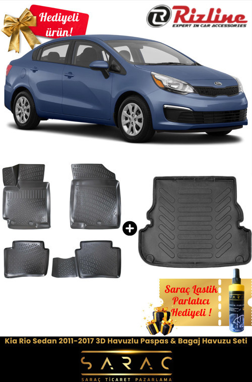 Kia Rio Sedan 2011-2017 Havuzlu Paspas & Bagaj Havuzu Seti+Hediyeli!