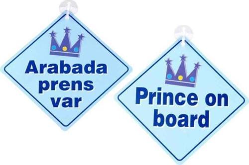 ARABA CAM YAZISI ARABADA PRENS VAR MAVİ