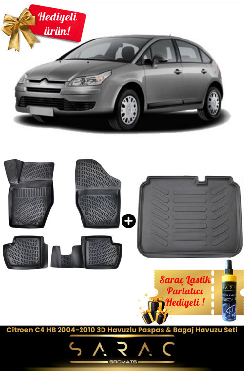 Citroen C4 Hb 2004-2010 Araca Özel 3D Havuzlu Paspas & Bagaj Havuzu Seti+(Hediyeli!)